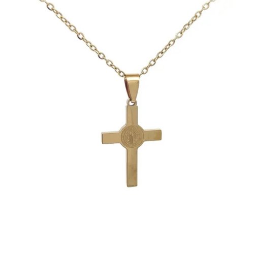 Colar Cruz São Bento 132499 Aço/Ouro